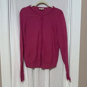 LOFT outlet Fuchsia Knit Long Sleeve Cardigan Thin Sweater Size Medium EUC
